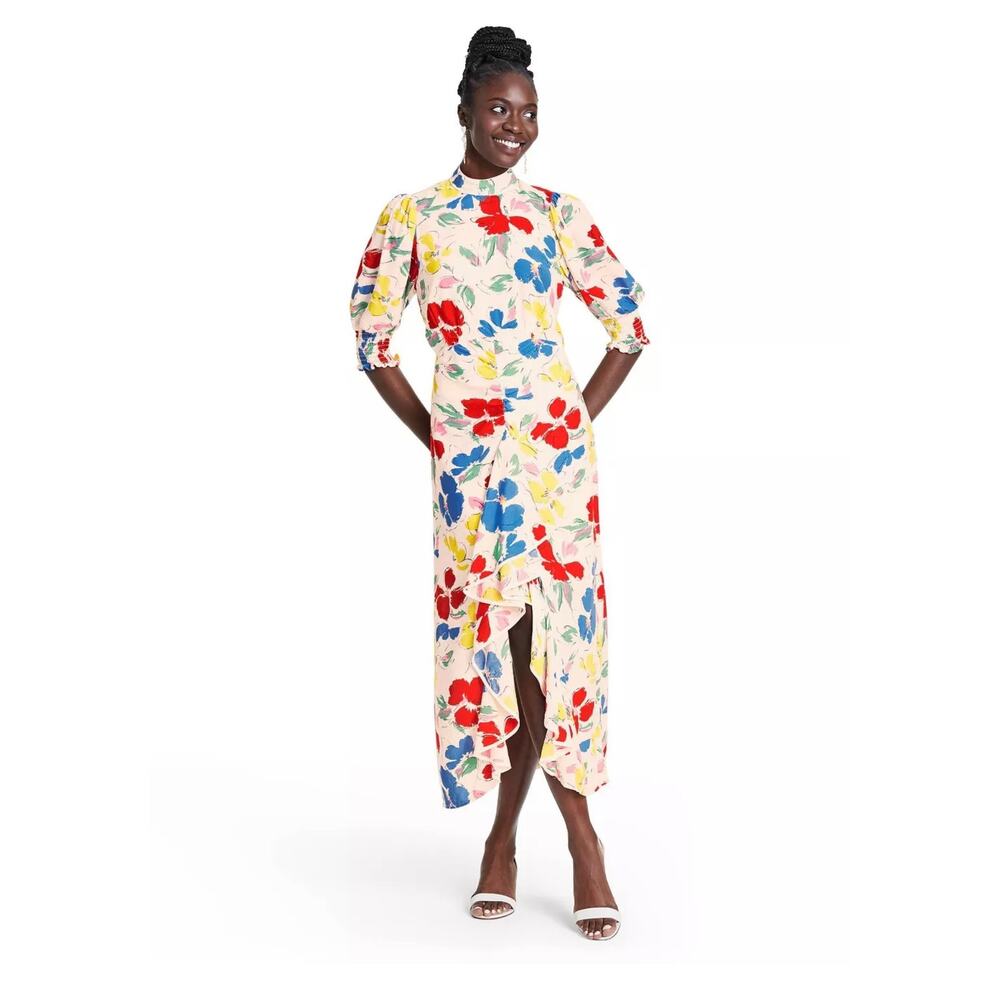 NEW RIXO X Target Floral Mock Neck Cascade Ruffle Dress Plus Size 28W/30W Spring